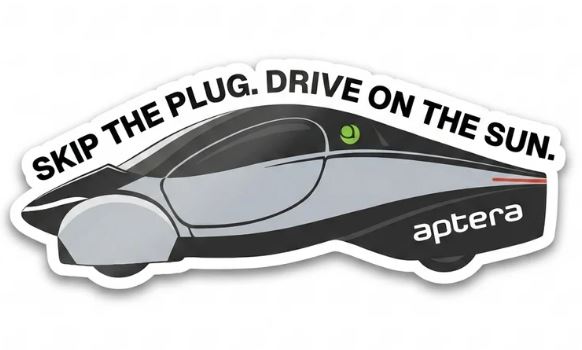 Aptera Vehicle Sticker. Skip the Plug. Drive on the Sun.